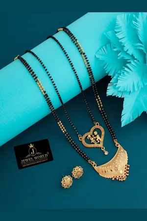 JEWEL WORLD Set Of 2 Gold Plated & Beaded Mangalsutra with Earrings