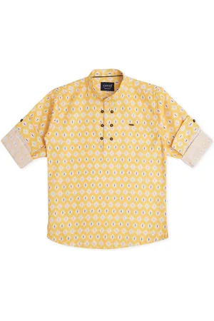 CAVIO Boys Comfort Geometric Printed Roll Up Sleeves Pure Cotton Casual Shirt
