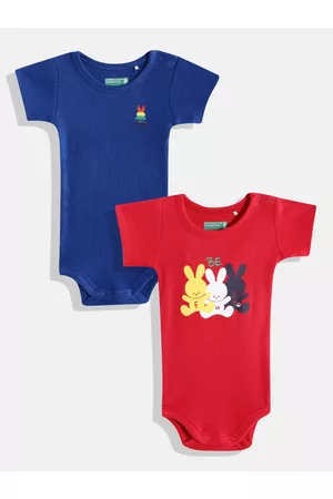 Benetton Infant Boys Pack of 2 Pure Cotton Rompers