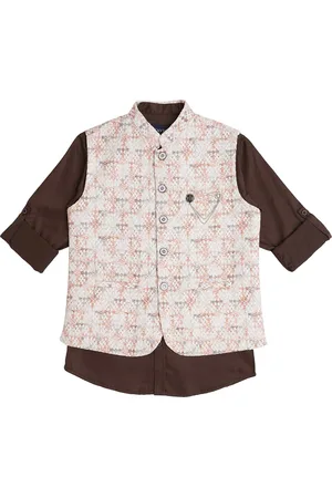CAVIO Boys Embellished Pure Cotton Nehru Jacket With Shirt