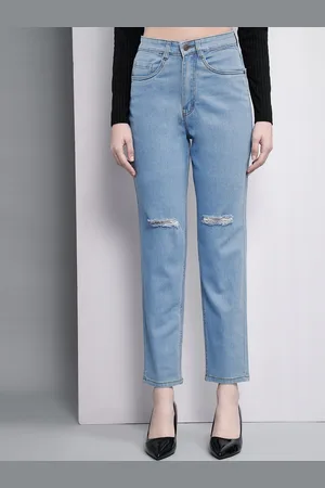 BAESD Women Blue Slim Fit High-Rise Slash Knee Light Fade Stretchable Jeans