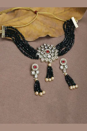 The Pari Gold-Plated AD Studded & Beaded Jewellery Set