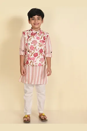 LIL PITAARA Boys Woven Design Pure Cotton Regular Kurta & Pyjamas With Nehru Jacket
