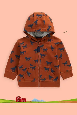 Mothercare Boys Rust Brown Printed Pure Cotton Hooded Sweatshirt