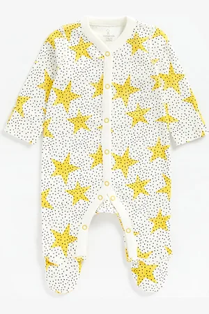 Mothercare Infants Grey & Yellow Full Sleeves Organic Cotton Sleepsuit