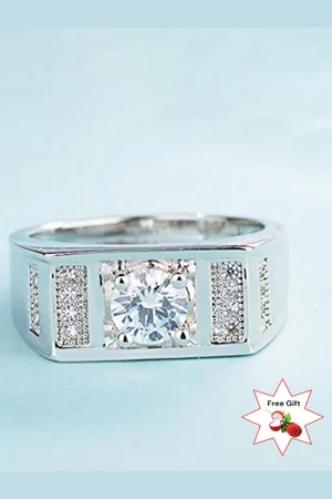 Myki Men Silver-Plated CZ Studded Adjustable Finger Ring