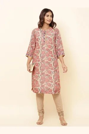 Fabindia Floral Printed Straight Kurta & Slip
