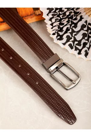 Mast & Harbour Men Black Textured Leather Reversible Formal Belt