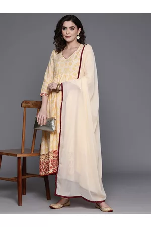 Biba Printed Anarkali Kurta with Churidar & Dupatta