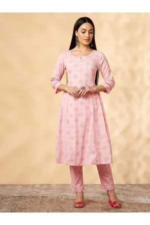 IMARA Ethnic Motifs Printed A-Line Pure Cotton Kurta with Trousers