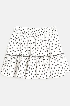 luyk Girls White & Black Polka Dot Printed Mini Flared Skirt