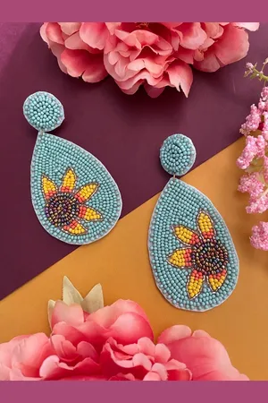 Digital Dress Room Floral Shape Beaded Drop Earrings