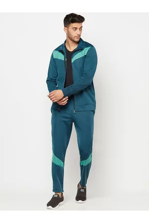 GLITO Colourblocked Mock Collar Stretchable Sports Tracksuit