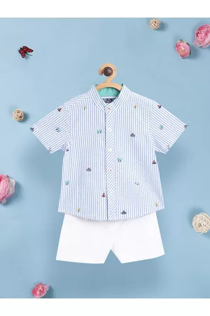Nauti Nati Boys Blue & White Printed Shirt with Shorts