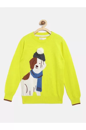 Cherry Crumble Kids Yellow & Off-White Dog Self Design Pullover