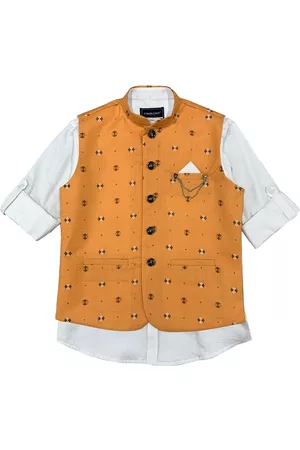 CHARCHIT Boys Orange Printed Nehru Jacket