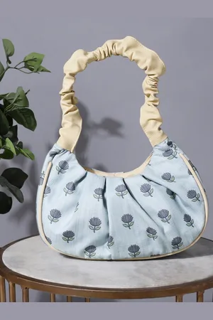 DEEBACO Floral Printed Half Moon Cotton Handheld Bag