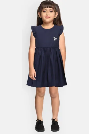 Mothercare Girls Navy Blue Solid Fit and Flare Dress