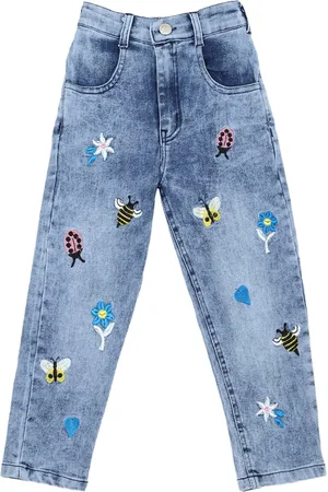 Cremlin Clothing Girls Blue Mildly Distressed Heavy Fade Jeans