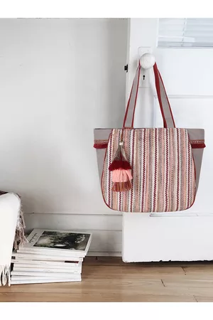 Anekaant Striped Shopper Tote Bag with Tasselled