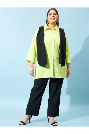 ATHENA Textured Shirt With Flared Trousers & Scarf Co-Ords