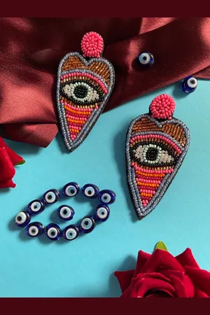 Digital Dress Room Evil Eye Beaded Oval Drop Earrings
