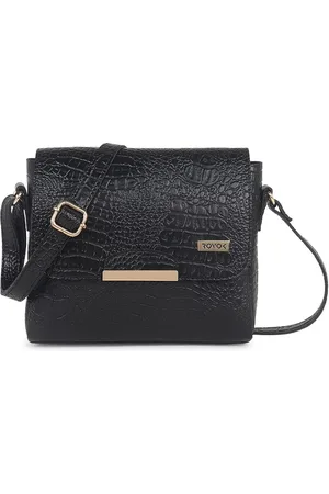 ROVOK Black Textured Structured Sling Bag with Bow Detail
