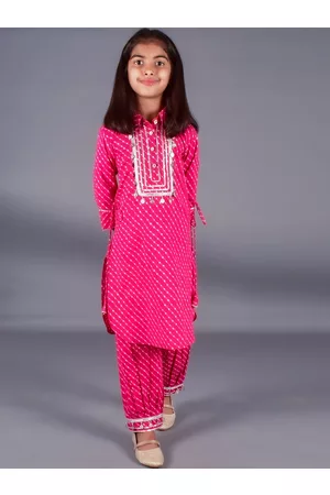 misbis Girls Striped Regular Gotta Patti Pure Cotton Kurta With Salwar