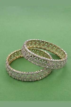 The Pari Set Of 2 Silver-Plated AD-Studded Criss Cross Bangles