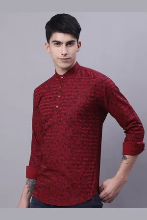 Majestic Majestic Ethnic Printed Band Collar Cotton Straight Kurta