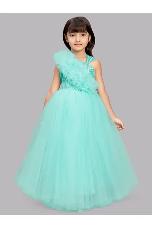 Pink Chick Girls Sea Green Embellished Net Maxi Dress