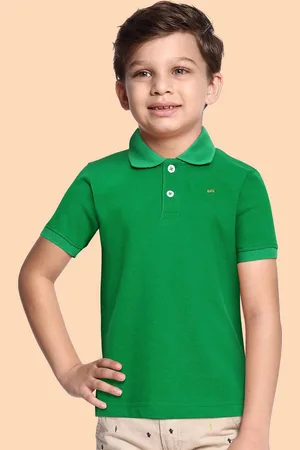 THANGAMAGAN Boys Green Polo Collar T-shirt