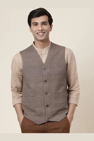 Fabindia Self Design Slim Fit Pure Cotton Woven Waistcoat