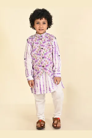 LIL PITAARA Boys Floral Printed Regular Pure Cotton Kurta With Pyjamas & Nehru Jacket