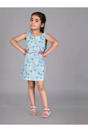 Creative Girls Conversational Printed Belted Cotton A-Line Dress