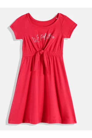 Ralph Lauren Girls Brand Logo Printed Pure Cotton Fit & Flare Dress with Bow