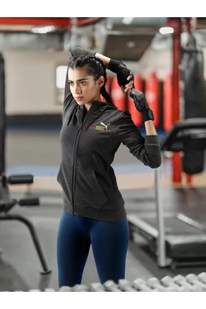 PUMA Women Grey Typography Print Regular Fit Sporty Jacket