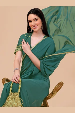 Sangria Women Solid Bordered Saree with Embroidered Blouse Piece