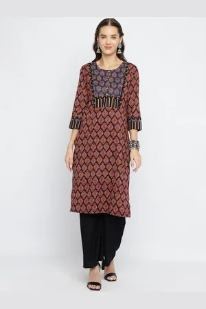 BE INDI Women Round Neck Ethnic Motifs A-Line Side Slits Regular Kurta