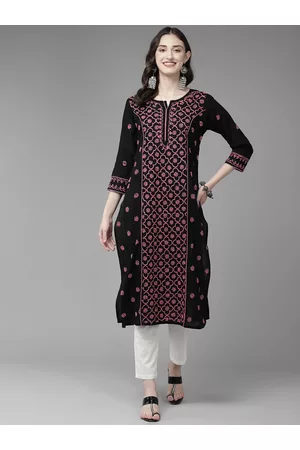 ADAM Co. Floral Thread Work Cotton Straight Kurta