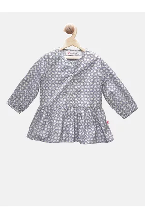 First Kick Girls Blue Printed Shirt Style Top