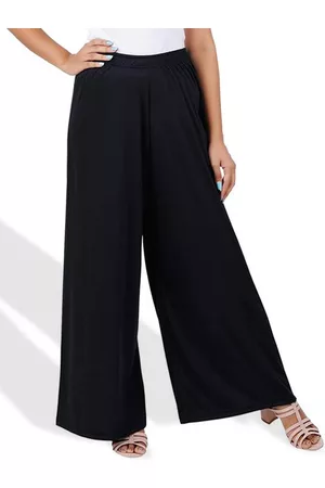 CHANDERKASH Wide Leg Rayon Black Plazzo with String