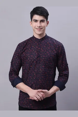 Majestic Majestic Ethnic Printed Band Collar Cotton Straight Kurta
