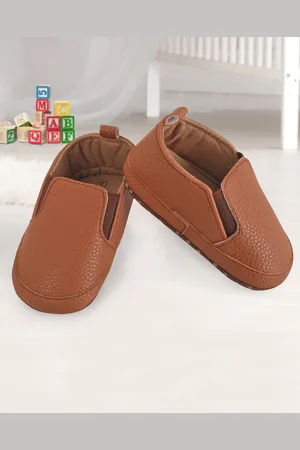 Baby Moo Unisex Kids Leather Brown Slip-On Booties