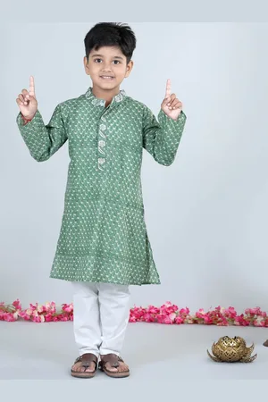 AWW HUNNIE Boys Floral Printed Pure Cotton Kurta with Pyjamas