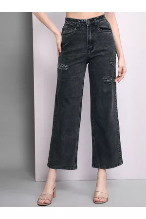 BAESD Women Flared High-Rise Mildly Distressed Light Fade Stretchable Cropped Jeans