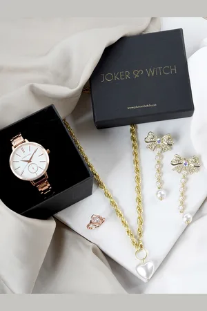 Joker & Witch Women Watch Chain Finger Ring Earring Gift Set