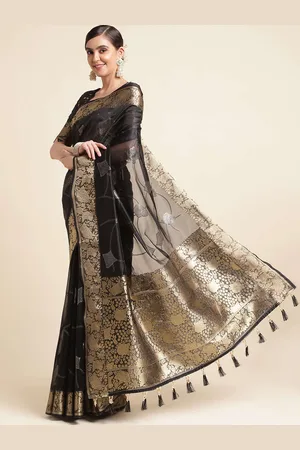 Mitera Black & Gold-Toned Ethnic Motifs Woven Design Zari Pure Silk Saree