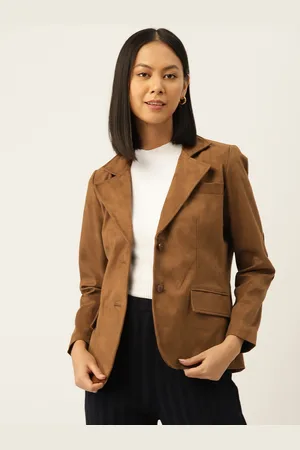 Leather Retail Women Solid Suede Single Breasted Slim Fit Blazers