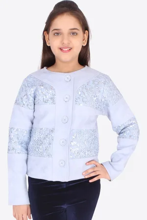 CUTECUMBER Girls Blue Embellished Sweatshirt